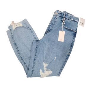 Good American Distressed Vintage Straight Jeans Womens 8/29 Blue Denim Cotton Bl